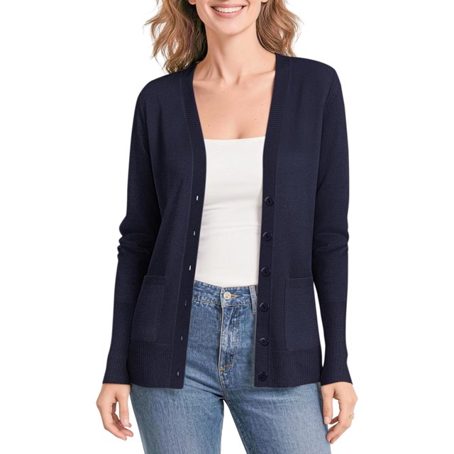 Urban CoCo Women's Button Down Lightweight Knit Cardigan Sweater with Pockets