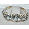 thumbnail image 5 of LBG British Made VINTAGE style Solid 10K White Gold Natural Aquamarine Trilogy Ring, 5 of 8