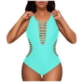 thumbnail image 1 of Bathing Suit For Women- "Women's Chic Neck Swimsuit Color Straps Open Back Triangle Design", Bikini Femme, 1 of 5