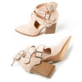 thumbnail image 3 of YDN Women Pointy Toe Cutout Ankle Boots Zippers Mid Chunky Heel Strappy Buckles Sandals Casual Dress Work Shoes Size 5.5 Nude, 3 of 4
