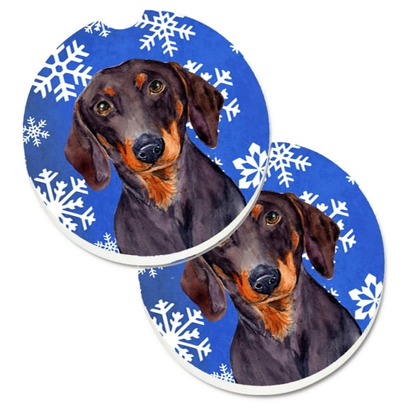 Carolines Treasures LH9268CARC Dachshund Winter Snowflakes Holiday Set of 2 Cup Holder Car Coasters Large multicolor