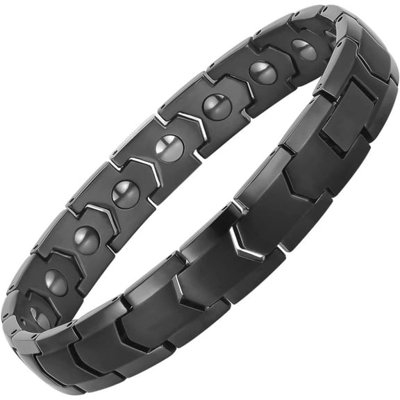 Magnetic Hematite Bracelets for Men Women 316L Stainless Steel Power Balance Energy Magnets Stones Bracelet Jewelry Gift with Adjustment Tool Black