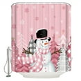 thumbnail image 2 of Pink Snowman Christmas Waterproof Fabric Shower Curtain,Winter Snowflake Xmas Tree Pink Grey Plaid Shower Curtain for Bathroom Curtains Bathtubs Hotel Shower Curtains with 12 Hooks Long 72x78in, 2 of 6