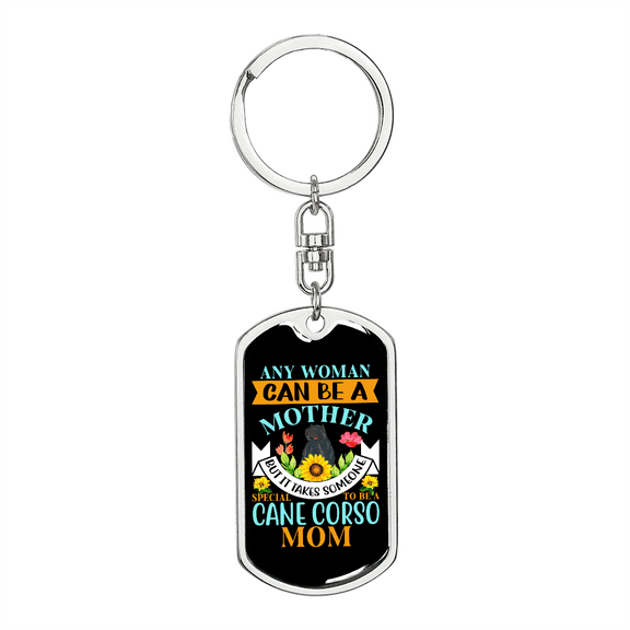 Cane Corso Mom Keychain Stainless Steel or 18k Gold Dog Tag Keyring
