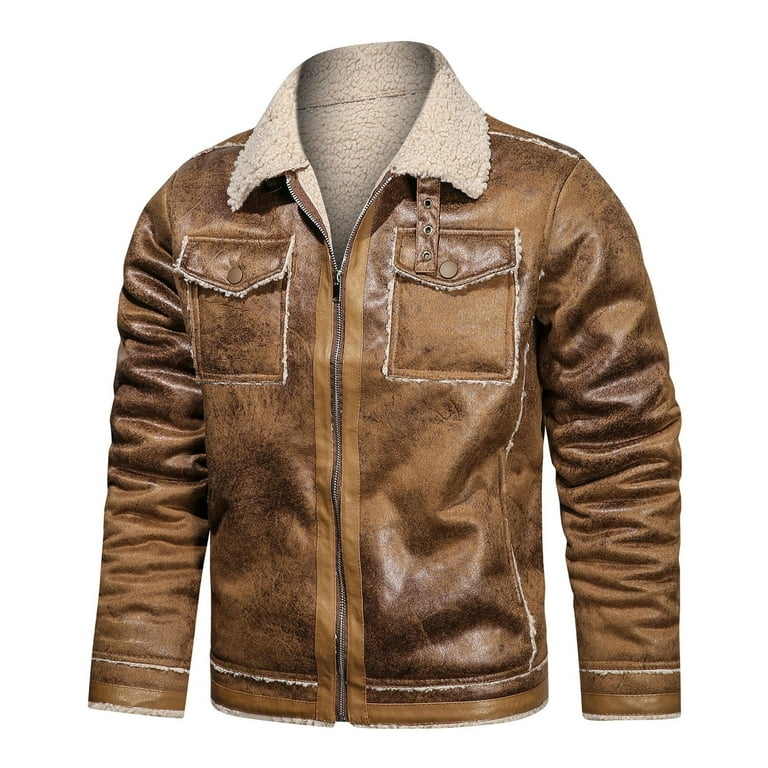 HAPIMO Sales Men's Leather Jacket Multi Pocket Zipper Solid Color