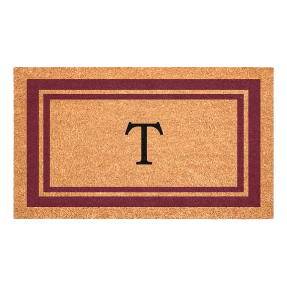 Burgundy Border Monogram Doormat (Letter T)