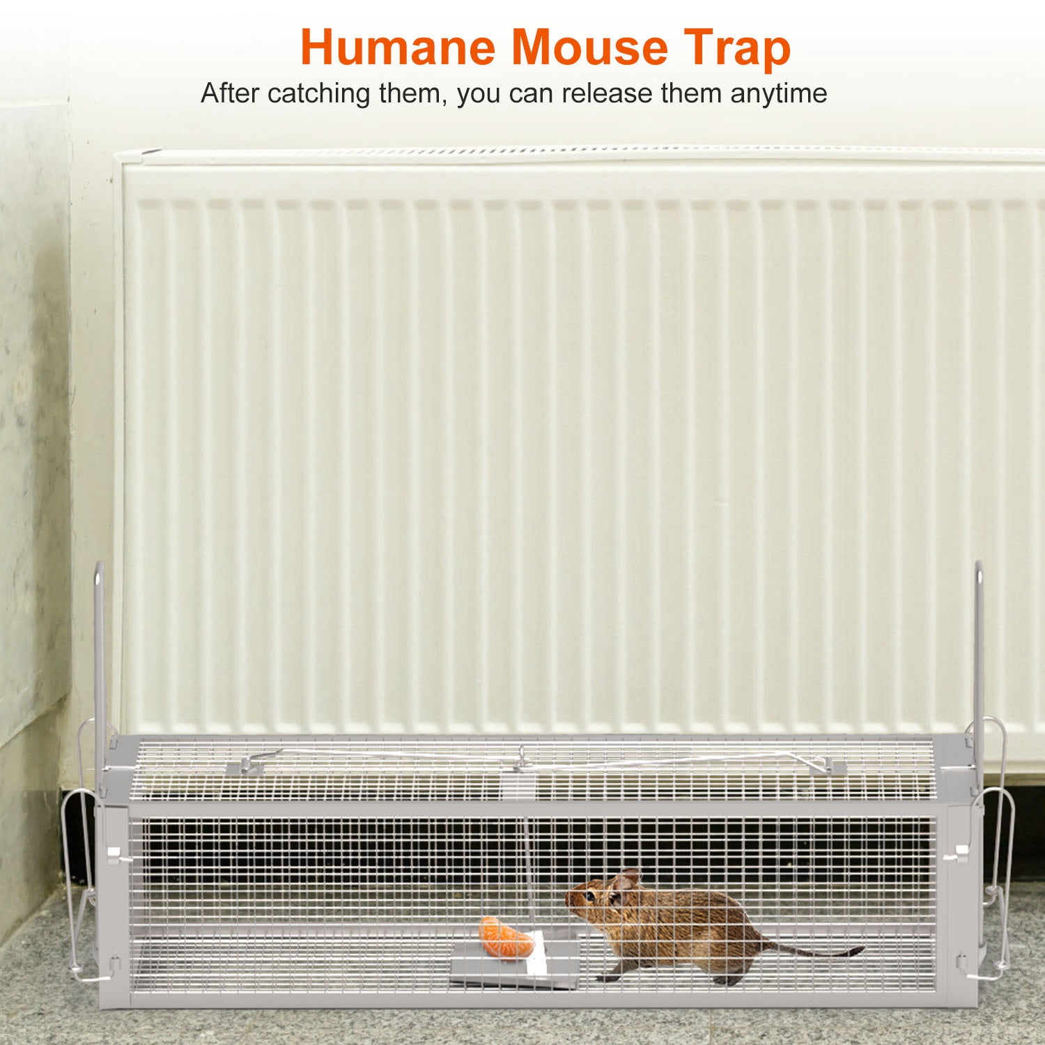 Zorpupoa 1Pc 16.53x6.1x4.33in Electroplating Zinc  Live Humane Rat Trap Dual DoorMouse Rodent Dense Mesh  Cage  with 2 Detachable U Shaped Rod