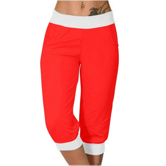 cocolona Womens Summer Capri Pants Gym Workout Yoga Pants Elastic Waisted Casual Cropped Sweatpants with Pockets