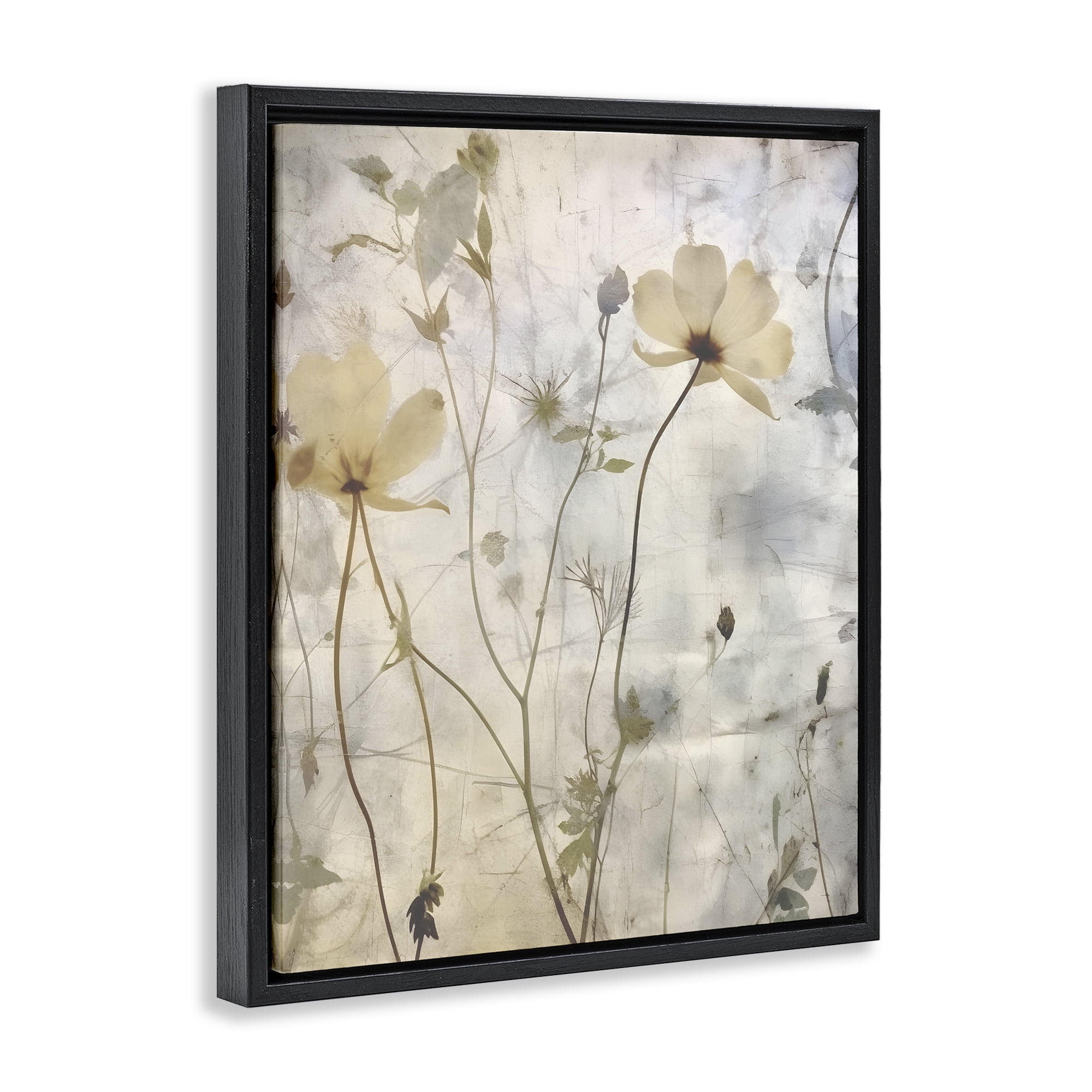 Stupell Industries Soft Neutral Botanicals Plants & Flowers Painting Black Floater Framed Canvas Art Print Wall Art, 25 x 31