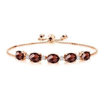 Gem Stone King 7.93 Cttw Oval Checkerboard Red Garnet and White Lab Grown Diamond 18K Rose Gold Plated Silver Bracelet for Women | Fully Adjustable up to 9 inch