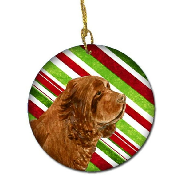 Sussex Spaniel Candy Cane Holiday Christmas Ceramic Ornament