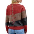 thumbnail image 6 of Women's Sweater Cute Fun Printing Sweater Fall And Winter Long Sleeve Knitted Sweater for Fall Winter Geometric Prints,Deep Red,XL, 6 of 6