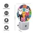 thumbnail image 2 of Round LED Night Lights Lamp with Dusk to Dawn Sensor, Vibrant Pattern Of Cartoon Cats In Colorful Looking Happy Night Light Plug Into Wall for Kids Room, Bedroom, Bathroom, Kitchen, Hallway, 2 of 4