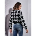 thumbnail image 5 of Women'S Knit Cardigan Sweaters Long Sleeve Argyle Open Front Button Down V Neck Cropped Coats Casual Trendy Tops Grey Black L, 5 of 10