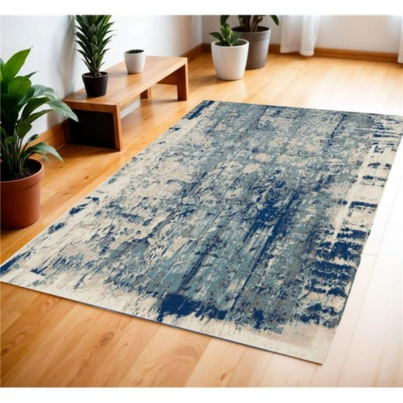 HomeRoots 552782 4 x 6 ft. Abstract Rectangle Area Rug, Ivory, Blue & Slate Gray