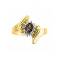 thumbnail image 1 of Rylos 14K Yellow Gold Floral Designer Ring with 6X4MM Oval Gemstone & Sparkling Diamonds - Birthstone Smoky Quartz Jewelry Size 7, 1 of 7