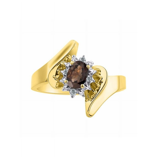 Rylos 14K Yellow Gold Floral Designer Ring with 6X4MM Oval Gemstone & Sparkling Diamonds - Birthstone Smoky Quartz Jewelry Size 6