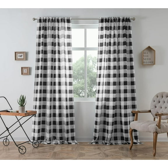 DriftAway Checker Pattern Room Darkening Window Curtains, Back Tab, Set of Two Panels,52"X84" (Black)