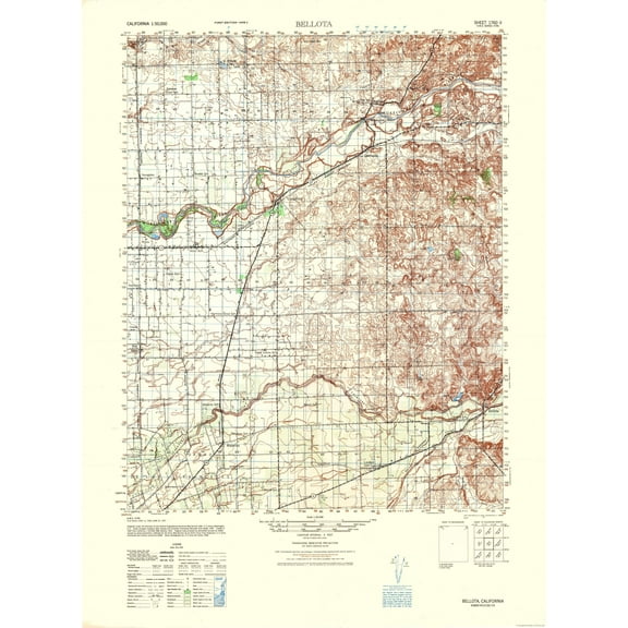 Topographical Map - Bellota Sheet - US Army 1942 - Vintage Wall Art