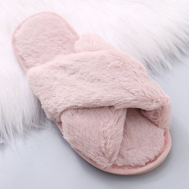 Pantuflas mullidas de gran tamaño para mujer, otoño e invierno, suela plana, para uso en interiores y exteriores