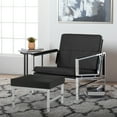 thumbnail image 3 of Atlas Mid Century Modern Metal and Leather Ottoman- Black, 3 of 5