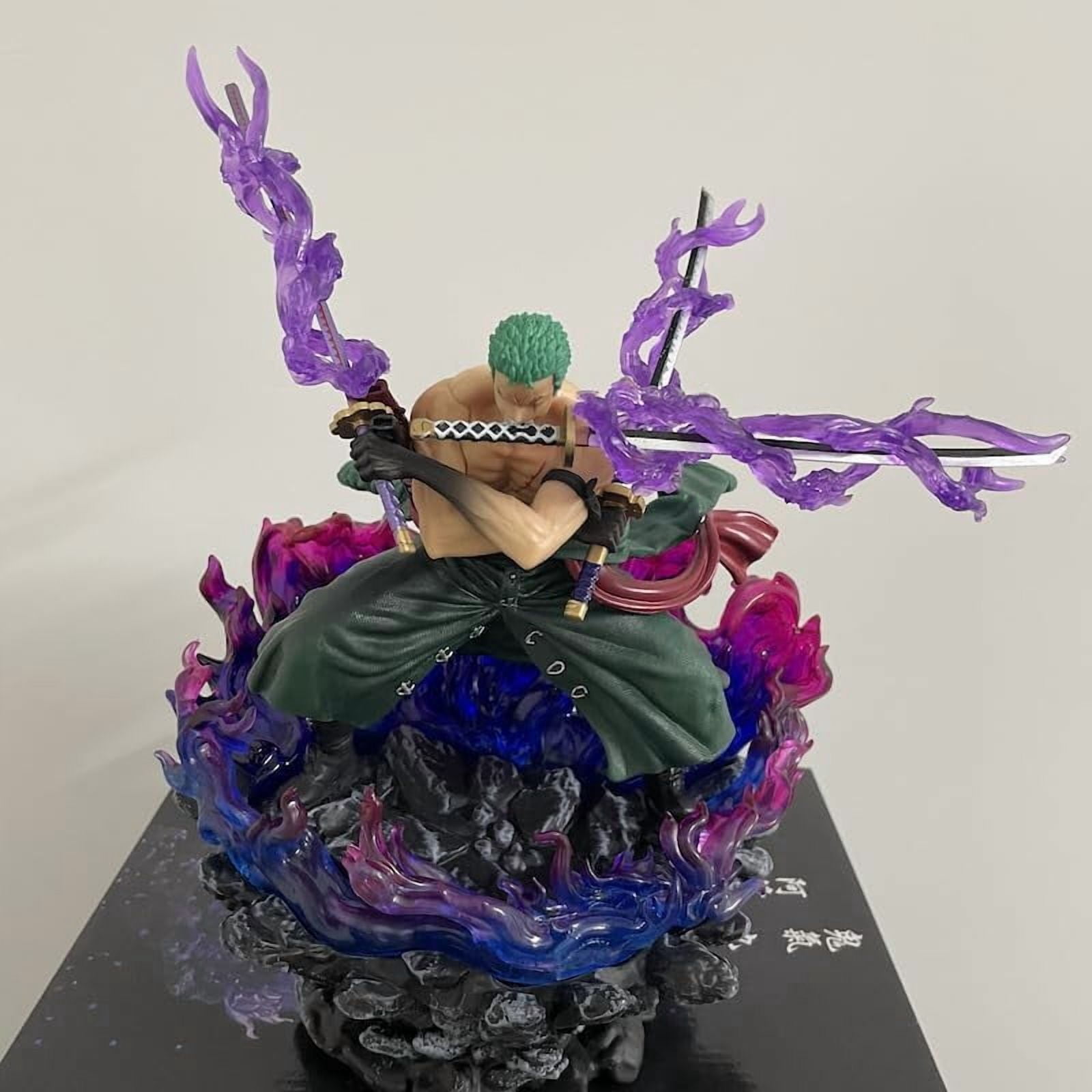 Zoro Figure Flame Effects Three Swords Roronoa Zoro Anime Figures 30cm/11.8inch Handmade PVC Anime Character Model Statue Collectible Craft Gift