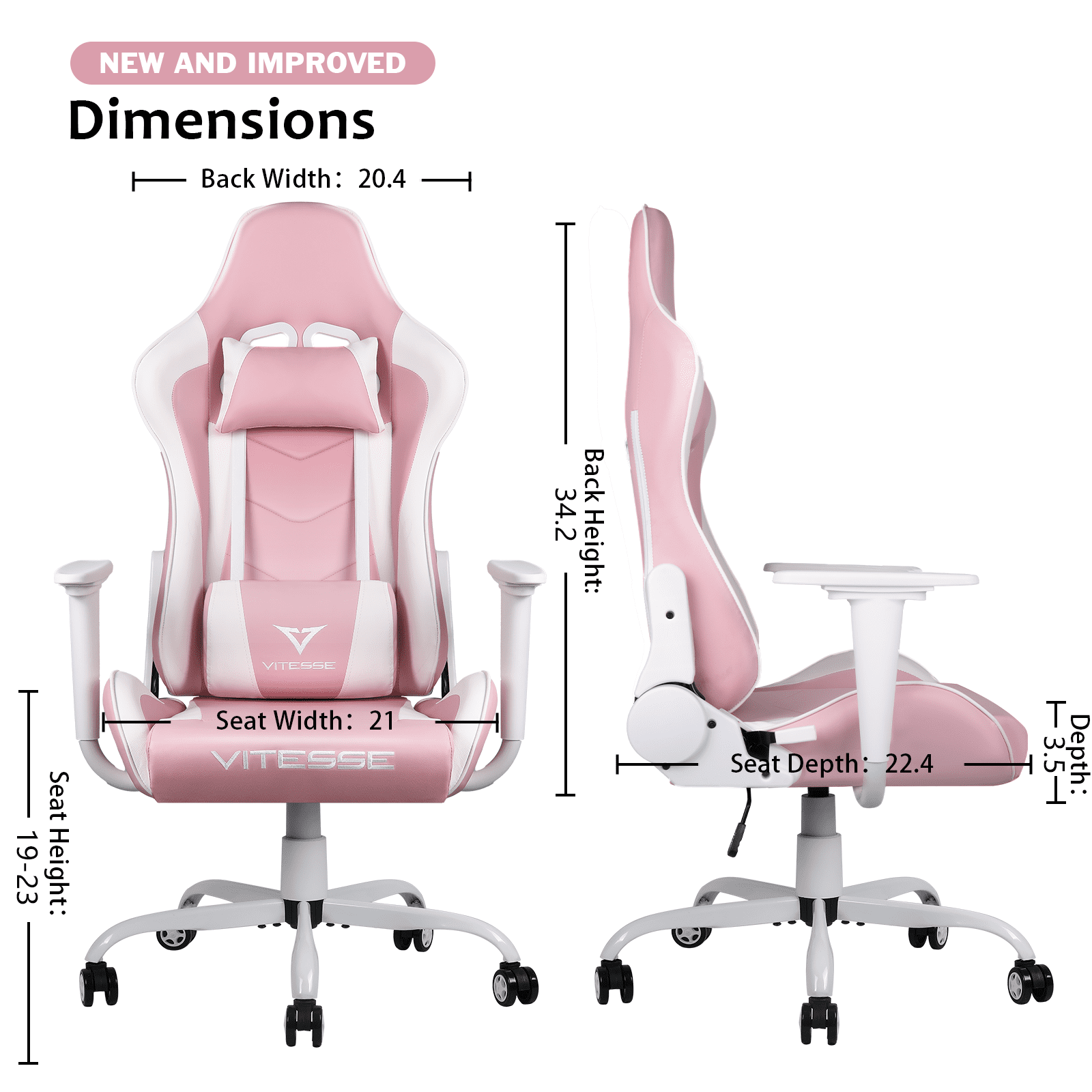 BOSSIN Pink Gaming Chair Cute Kawaii Gaming Chair for Girl Ergonomic Office Desk Chair Racing Office Chair Adjustable High Back Chair Game Chair Swivel Leather Chair with Lumbar Support and Headrest