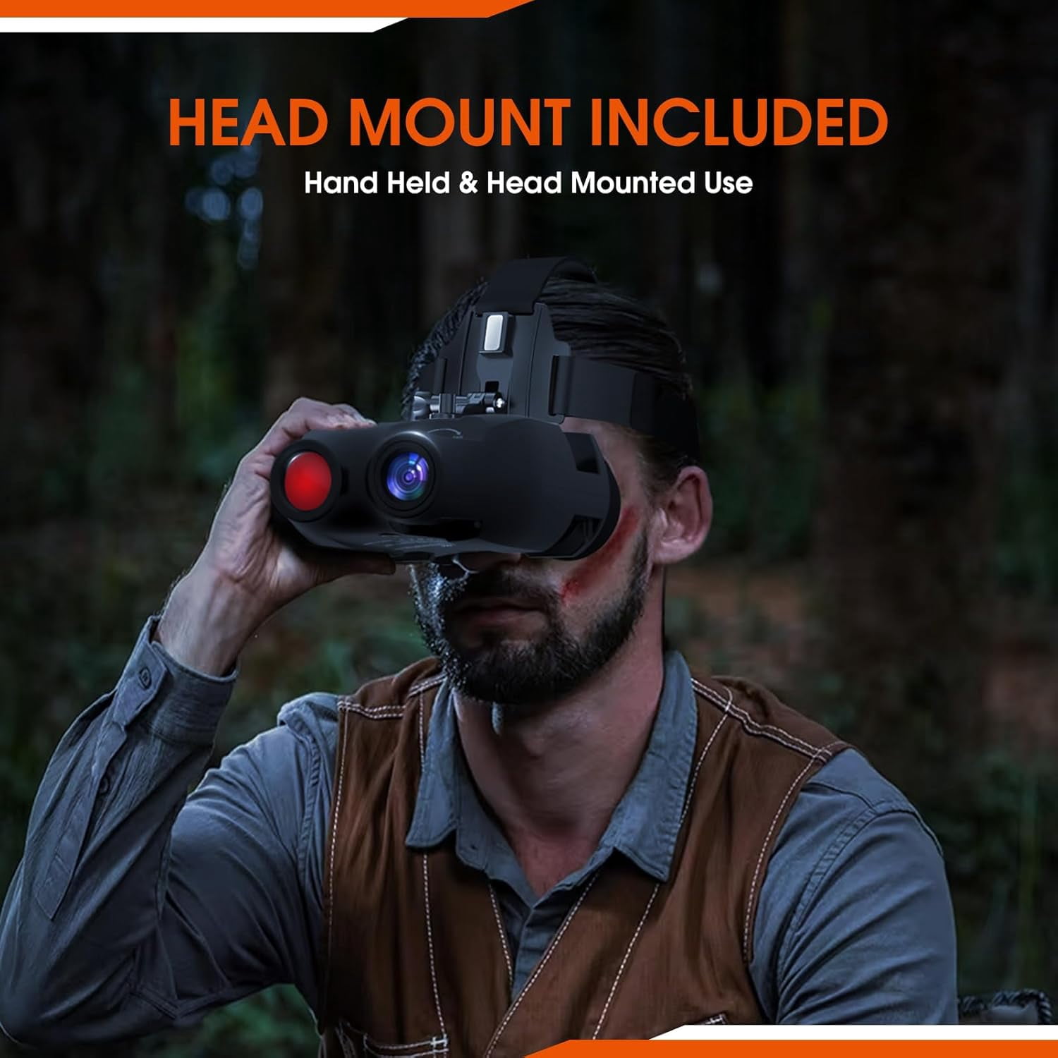 Night Vision Goggle Head Mounted Hands Free Infrared Night Vision Binoculars USB Rechargeable Night Vision Goggles with Head Strap 5X Digital Zoom 32GB SD Card Compatible with Helmet