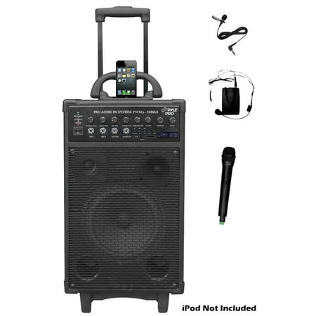 Pyle 800 Watt Dual Channel Portable PA System with  IOS Compatible Dock and