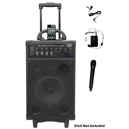Pyle 800 Watt Dual Channel Portable PA System with IOS Compatible Dock and More