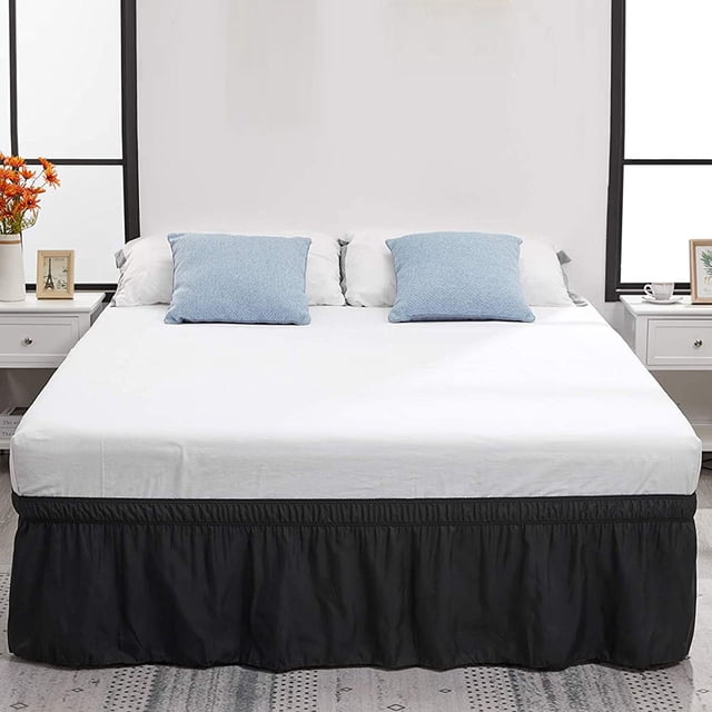 Drop Lit Jupe Réglable Élastique Lit Poussière Volant Polyester Matelas Décor Literie Fournitures, 150x200+40, Noir