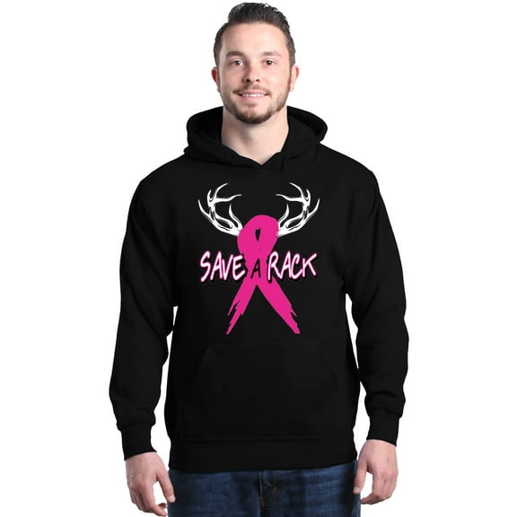 Shop4Ever Men's Save A Rack Breast Cancer Awareness Hooded Sweatshirt Hoodie Small Black