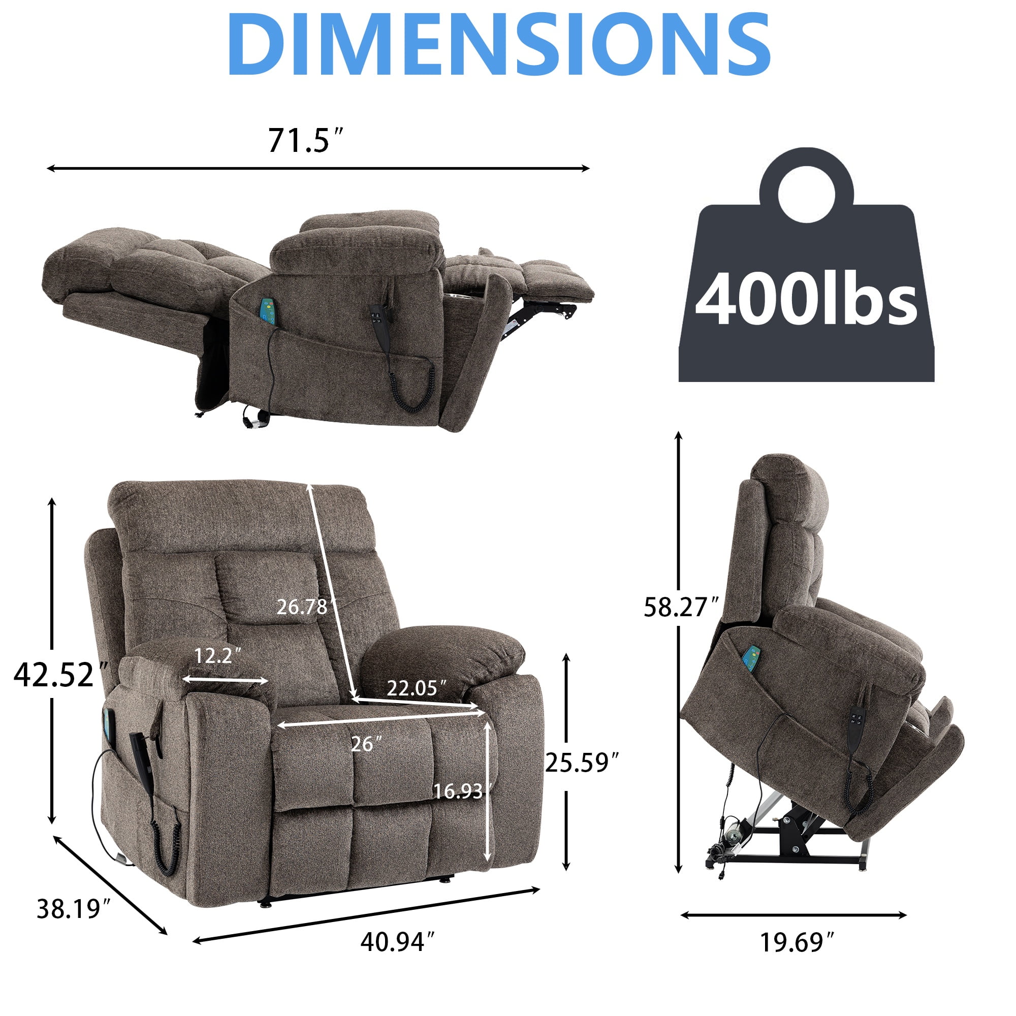 Oversized Power Lift Recliner Chair with Massage and Heat for Elderly, UHOMEPRO Large Wide Seat Recliners for Big and Tall, Safety Motion Reclining Mechanism with Hidden Cup Holder, Dark Brown