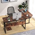 thumbnail image 2 of 67 inch L-Shaped Desk with Storage Shelves, Double Corner Computer Desk with Bookshelf, Modern Office Desk Workstation Drawing Drafting Table with Tiltable Tabletop for Home Office (Rustic Brown), 2 of 7