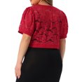 thumbnail image 3 of Agnes Orinda Women's Plus Size Cropped Cardigans Open Front Short Sleeve Floral Lace Sheer Bolero Shrugs 2X Red, 3 of 6