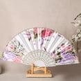thumbnail image 4 of YAOMOBB Exquisite Craftsmanship Fan Chinese Style Folding Fan Hot Stamping Silk Fabric Handheld Fan with Gold Edge Flower Patterns for Wedding Dancing, 4 of 7