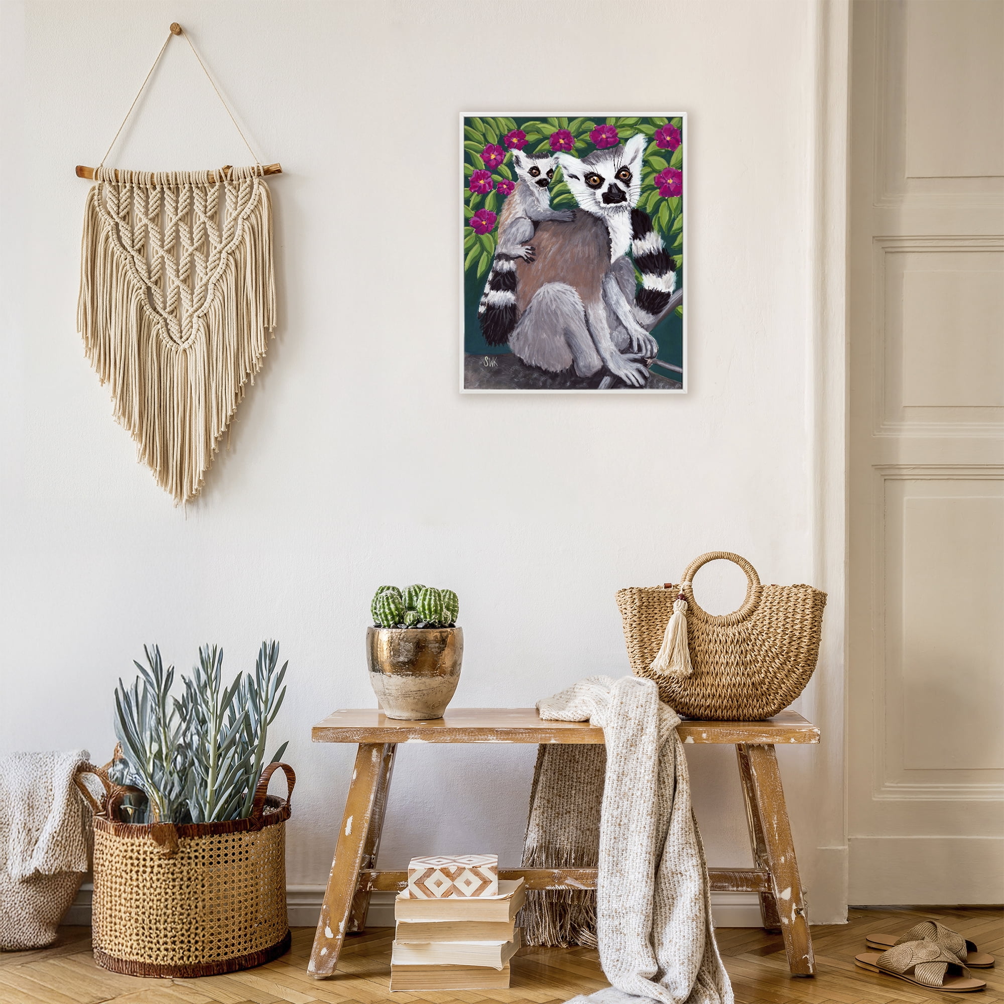 Stupell Industries Ring Tailed Lemur Mama & Baby White Framed Giclee Art, design by Sarah Waldron Kimball