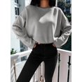 thumbnail image 2 of Women'S 2025 Fall Crew Neck Cropped Sweater Oversized Ribbed Knit Pullover Tops Grey One size, 2 of 7