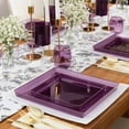 thumbnail image 5 of Combo Set 7.75" Dessert Plates and 10.75" inch Square Purple Plastic Plates with Gold Rim, Disposable China Like Party Plate, Heavy Duty Dinner Charger Plate, Salad, Wedding, Tableware (60), 5 of 7