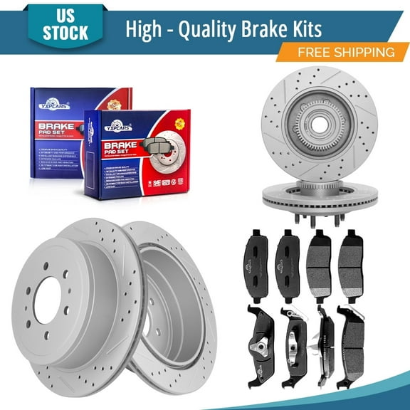 YXPCARS 12PCS Brake Kits, Front and Rear Drilled & Slotted Brake Rotors   Ceramic Brake Pads Kit for Ford F-150 Lincoln Mark LT (54107 54111 1083 1012)