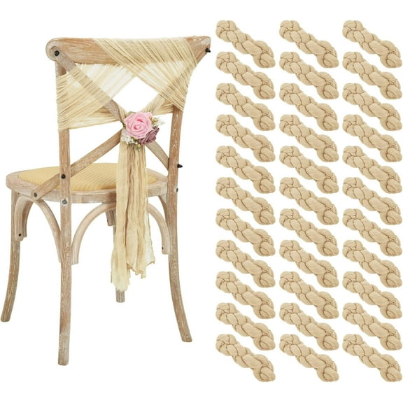 50 PCS Cheesecloth Chair Sashes Bows Wedding Aisle Decorations Chair Ribbon Ties Back Sash for Wedding Party Events Banquet Chair Cover Decoration (Beige)
