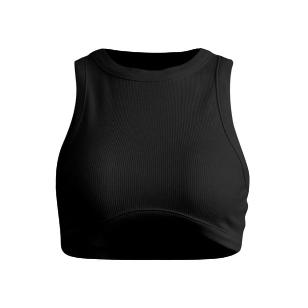 VISgogo Mujeres Verano Casual Tank Tops, Color Sólido Cuello Redondo Slim-Fit Sin Mangas Crop Tops VISgogo moda