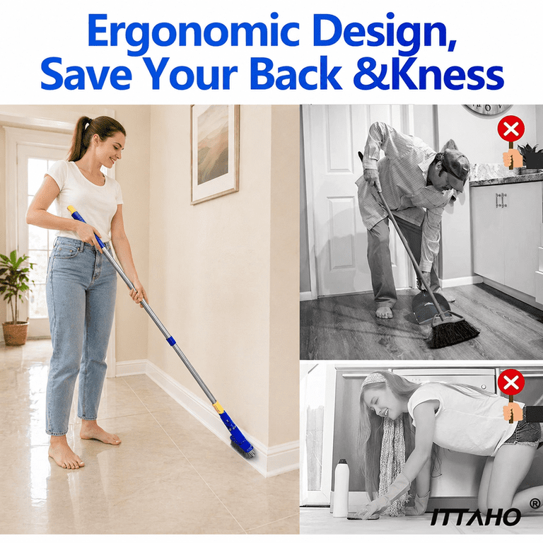 ITTAHO 2-Pack Grout Brush with Telescopic Stainless Steel Pole photo 3