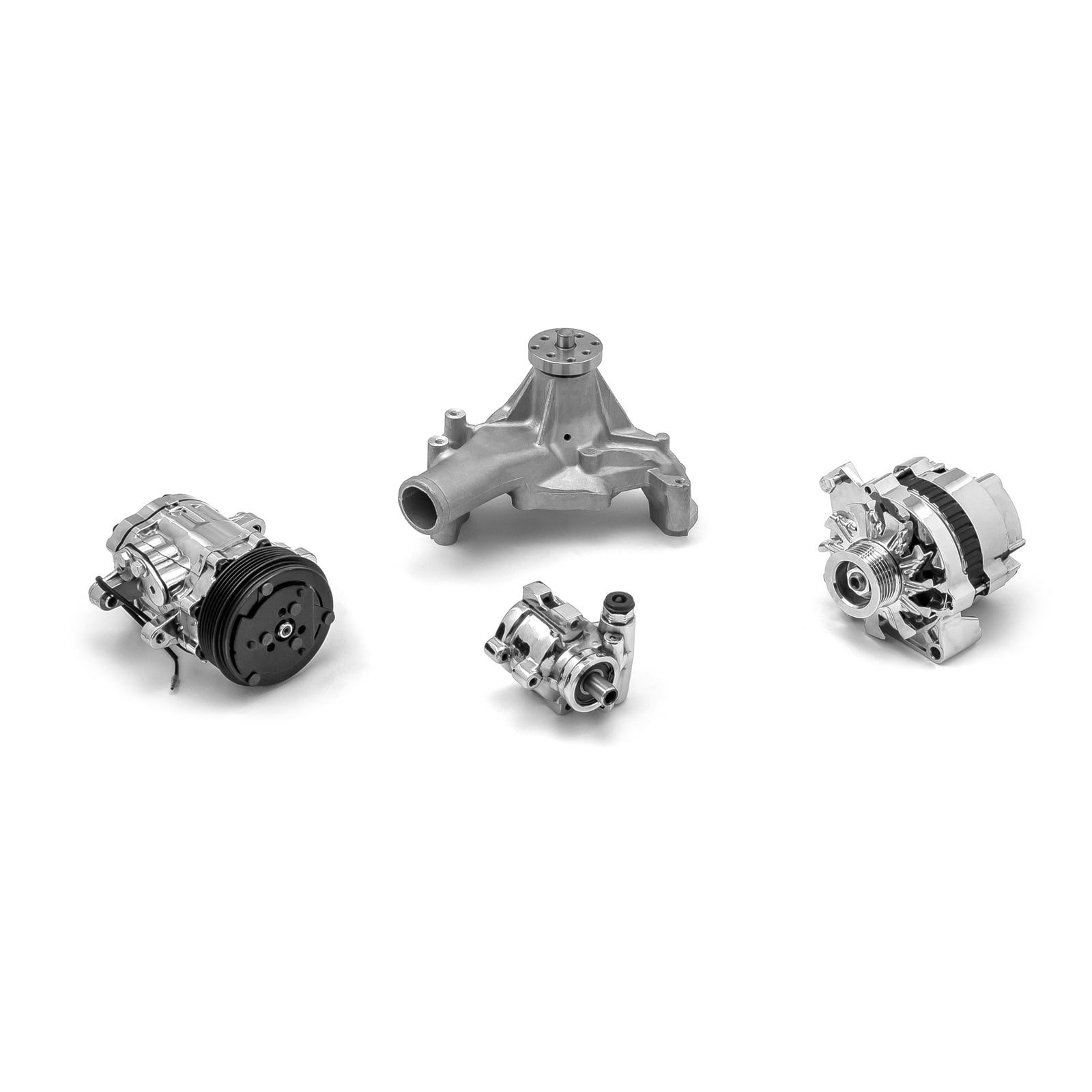 Speedmaster 1-673-001-02 Compatible with Chevy SBC 350 Aluminum Complete Serpentine Belt Drive System Kit [Polished]