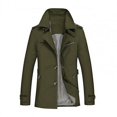 thumbnail image 1 of Dnzceghtig L;Abrigo verde militar para hombre, color liso, cuello vuelto, chaqueta de un solo pecho, cortavientos, informal, de negocios, gabardina, prendas de vestir exteriores para otoño e invierno, 1 of 5