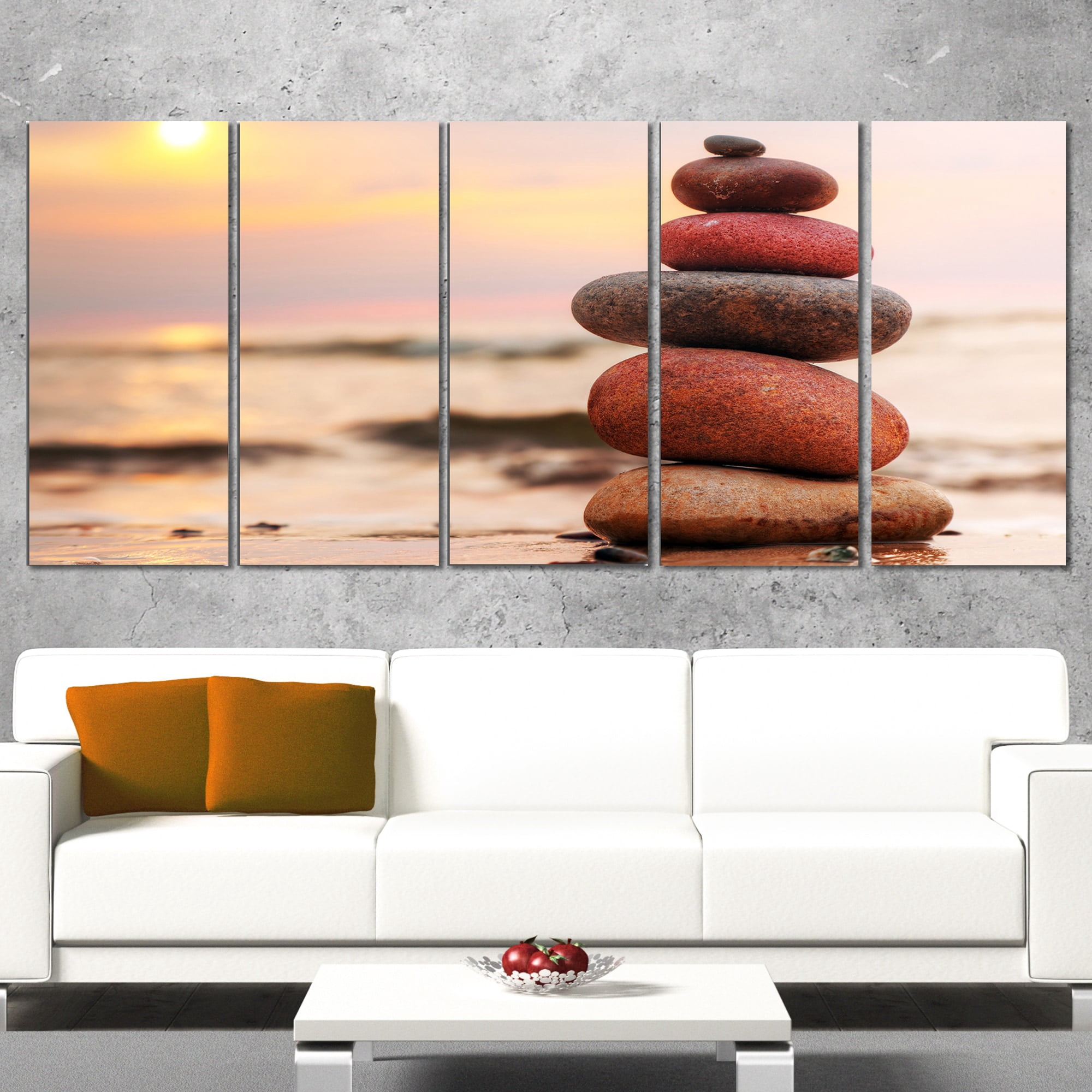 Designart 'Stones Pyramid on Sand Symbolizing Zen ' Landscape Canvas Art Print