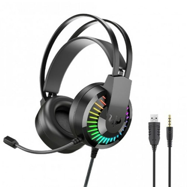 OVLENG GT68 Casque Filaire Écouteur sur la Tête Interface USB 3,5 mm Lumière LED RVB Ordinateur Gaming Stéréo Casque de Jeu Routier Filaire avec Microphone à Pointage 95°
