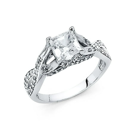 1.20ctw Princess Cut & Round Channel Set CZ Bridal 14k White Gold Engagement Promise Ring Wedding Size