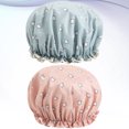 thumbnail image 3 of Miangastore 2pcs Double-layer Printed Shower Waterproof Bath Caps Eva Bathing Hat Beauty Caps For Woman (Pink Cat + Blue Cat), 3 of 8