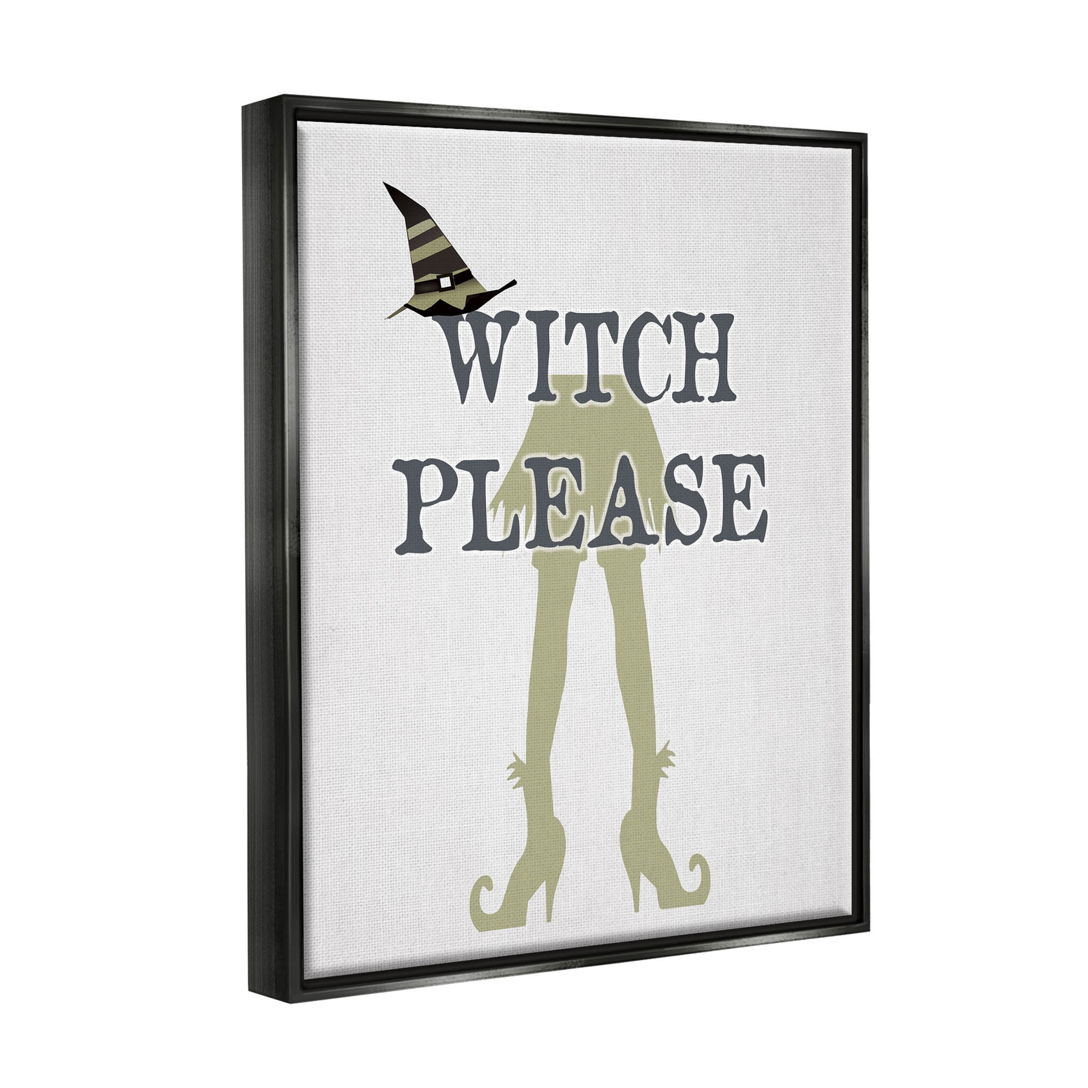 Stupell Industries Witch Please Funny Phrase Graphic Art Jet Black Floating Framed Canvas Print Wall Art, Design by Lauren Rader